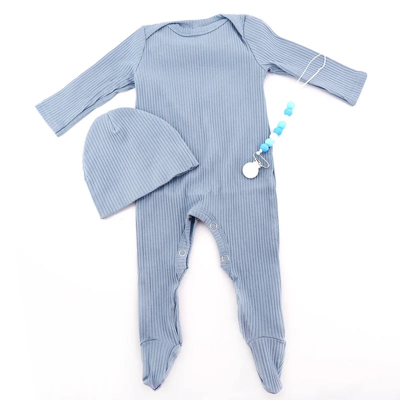 Newborn Baby Girls Striped Cotton Bodysuit Romper With Baby Pacifiers Clips set New Baby Boy Clothes Accessories Childs Pajamas
