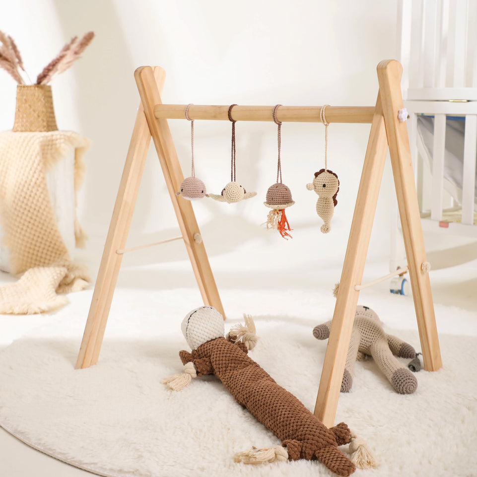 Baby Toys Wooden Play Gym Hanging Mobile Bed Holder animal Pendant Stroller Baby Toy Bell Wood Rattle Newborn Educational Toy