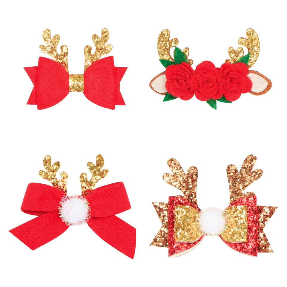 Christmas Layered Bows Hair Clips Patches Plaid Kids Ribbon Hairpin For Baby Girl Rhinestone Hairgrips Headwear Hair Accessoires