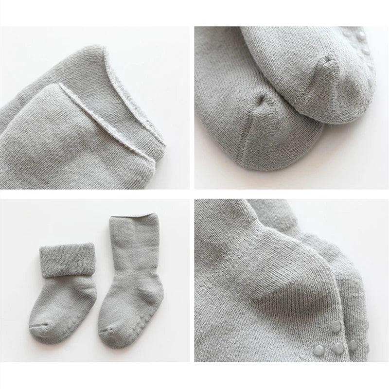 2022 Winter Warm Thick Baby Girls Boys Socks Newborn Baby Socks Terry Anti Slip Socks for Baby Solid Infant Clothes Accessories