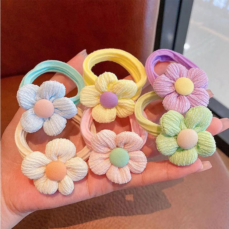 6 Pcs Flower Hair Accessoires Flower Colorful Elestic Hair Ring Rope for Little Girls Baby Hair Small Kids Headwear