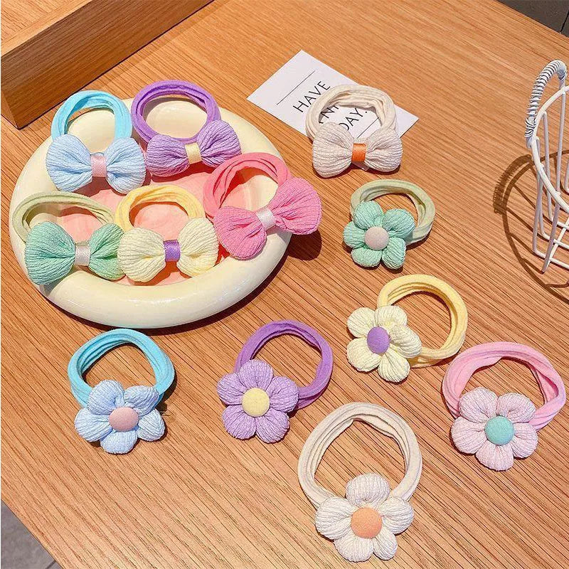 6 Pcs Flower Hair Accessoires Flower Colorful Elestic Hair Ring Rope for Little Girls Baby Hair Small Kids Headwear