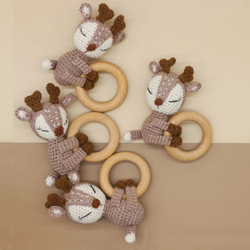 1 Set Baby Play Gym Toys Crochet Elk Fox Rattle Newborn Pram Clips Toy Crib Stroller Mobiles Hanging Bell Wooden Educational Toy
