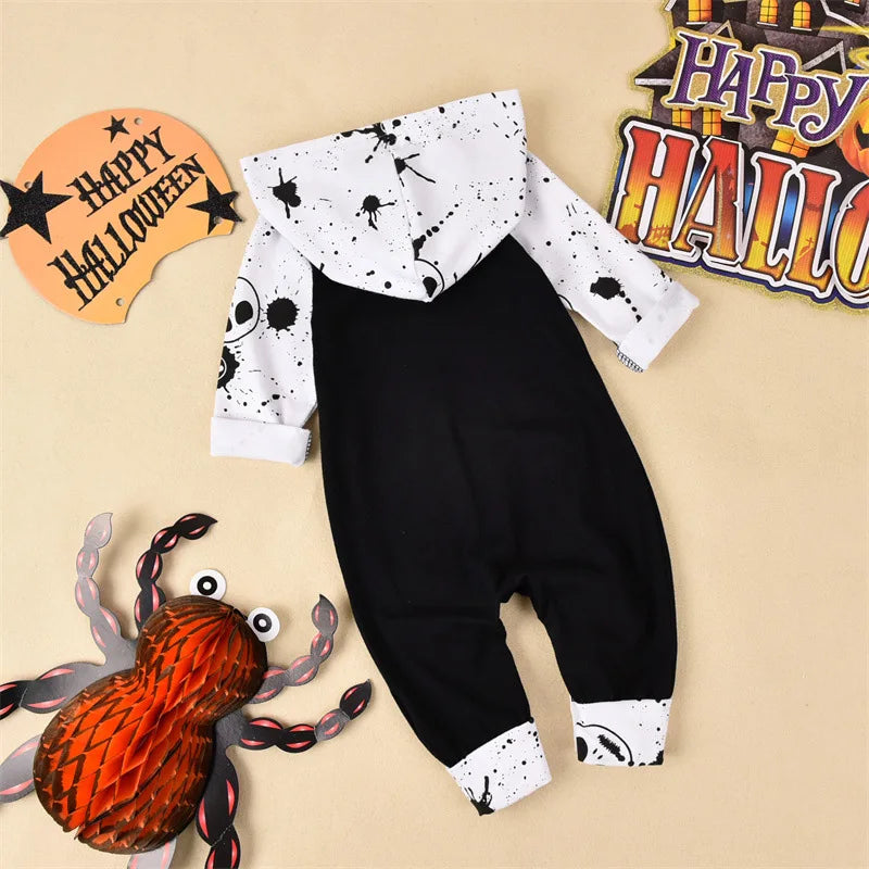 Newborn Infant Baby Girl Boy Clothes 2023 Halloween Baby Romper Long-Sleeve Hoodies Cotton Nightmare Print Jumpsuit 0-18Months