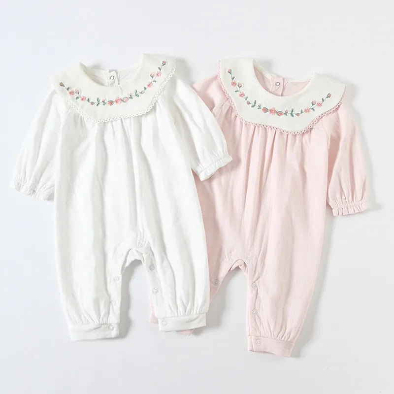 Baby Rompers Girls Newborn Clothes Cotton Embroidery Jumpsuits for Newborn Babies Clothing 0-18M 2 Color