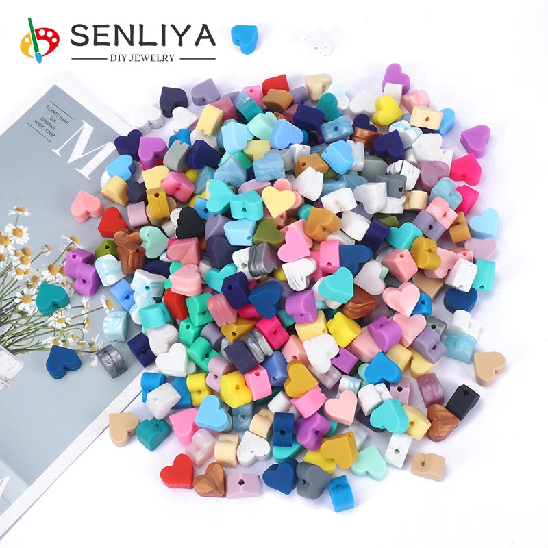 Silicone Loose Beads Food Grade Heart Shaped For Infant Nursing Pacifier Accessoires 100Pcs/Lot Baby Chewable Teething Beads