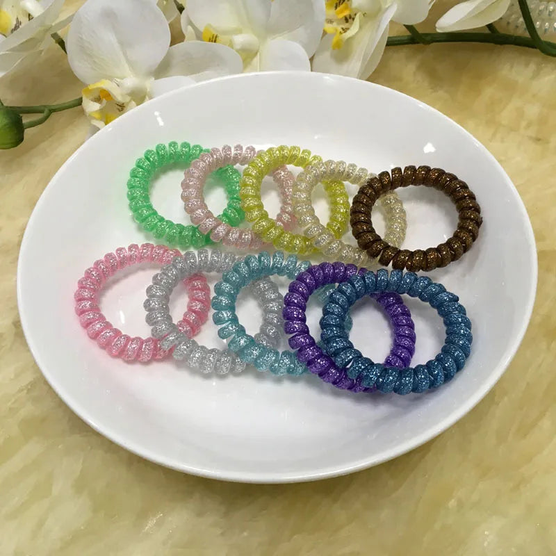 Glitter Metal Punk Hair Coil Ties Rubber Elastic Hair Bands Rope Ponytail Holders Girls Womens Hair Accessoires
