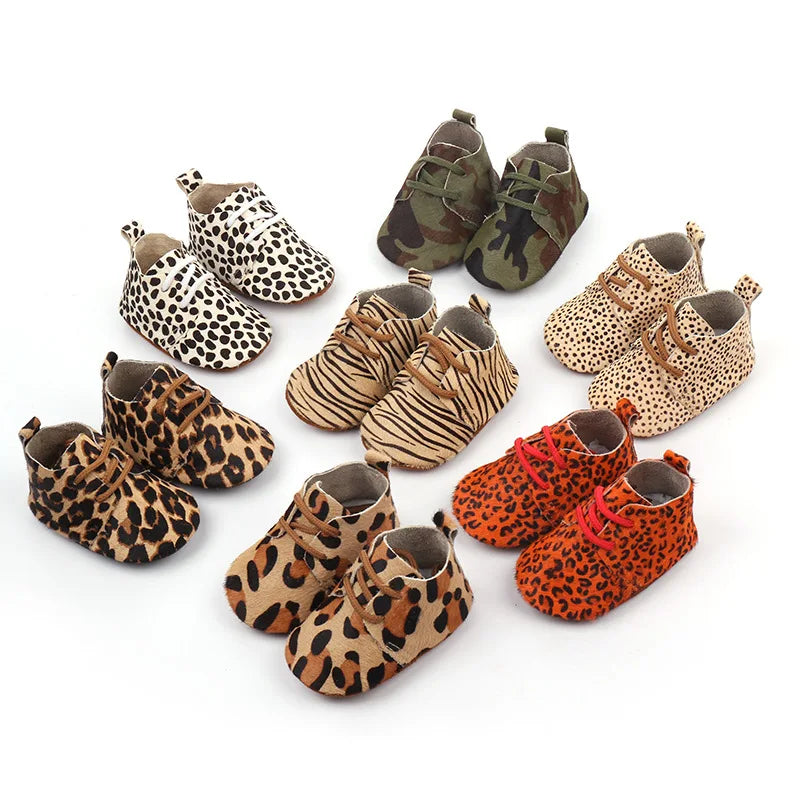 0-24M Baby Boys Girls Genuine Leather Shoes Baby Girls Soft Leopard Shoes Horse Hair Boys First walkers Baby moccasins Shoes