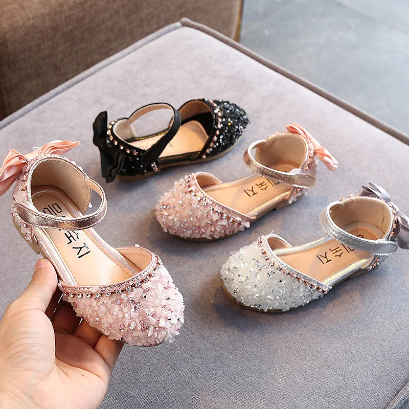 New Children Princess Shoes Baby Girls Flat Bling Leather Sandals Fashion Sequin Soft Kids Dance Party Sparkly Shoes A986