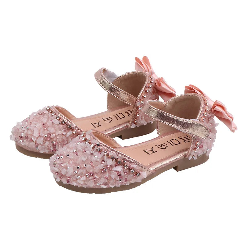 New Children Princess Shoes Baby Girls Flat Bling Leather Sandals Fashion Sequin Soft Kids Dance Party Sparkly Shoes A986