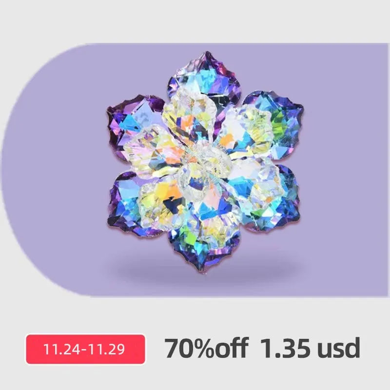 Wuli&baby Shining Glass Flower Brooches For Women 14-color Beauty Office Party Brooch Pin New Year Gifts