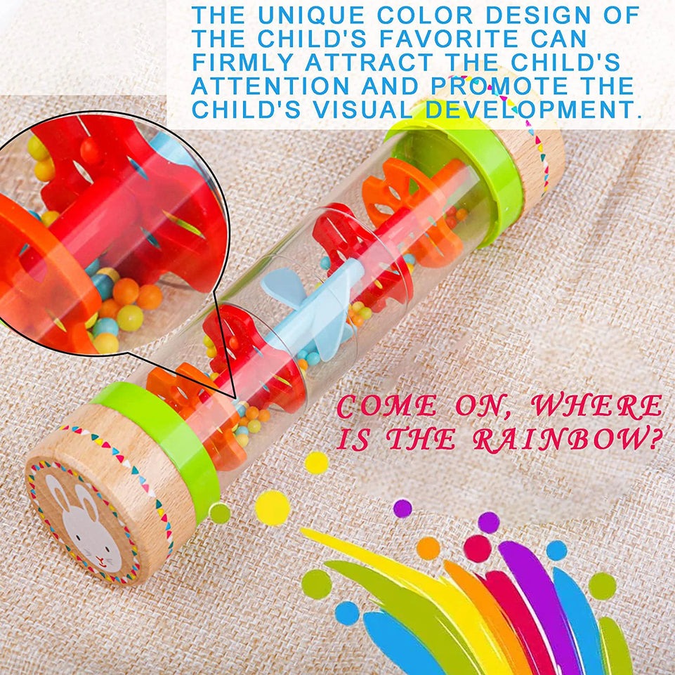 Montessori  Baby Rain Stick Rainbow Hourglass Rain Music Rattle Baby Educational Toy Rainmaker Montessori Sensory Toys for Kids