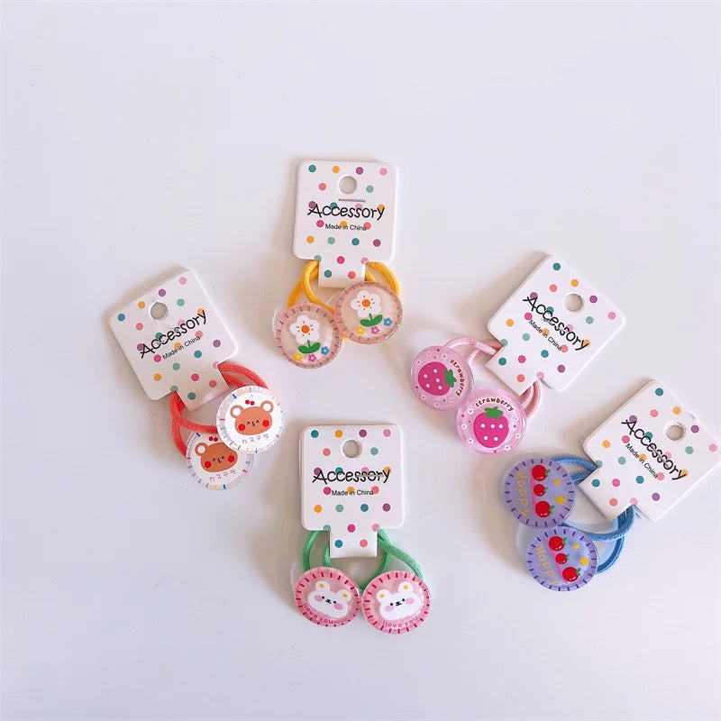 2pcs Cute Baby Hair Bands Cartoon fruit animals Mini Elastic Hair Ring Rope for Little Girls Baby Hair Small Kids Accessoires