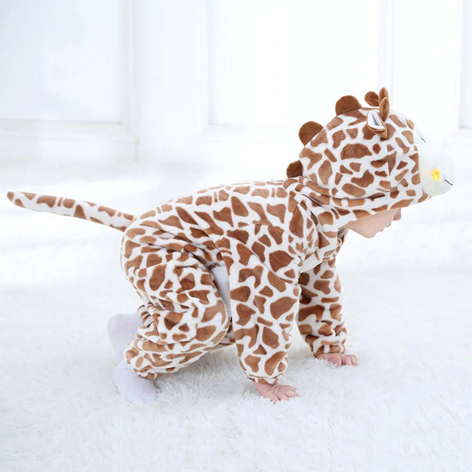 Halloween Animal Giraffe Baby Clothes Boy Girl Romper Bodysuit  Pajamas Winter Flannel Infant Kigurumis Hooded Overall Ropa bebe
