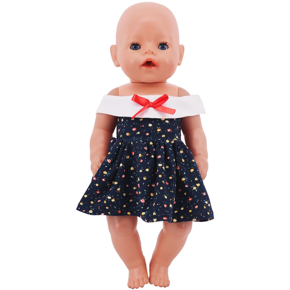 Clothes For Doll Baby Bow Floral Dress Doll Accessoires 43Cm Reborn Baby&18Inch American Pop Girl Toys Our Generation