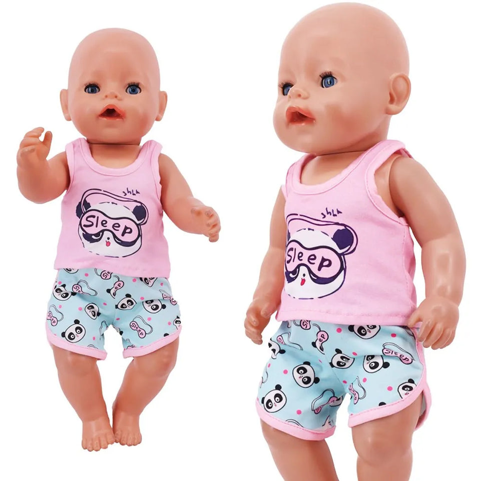 Doll Clothes Cat Unicorn Panda Printed Vest Top Doll Accessoires Shorts Fit 18Inch American Doll Girl&43Cm Reborn Baby Doll Gift