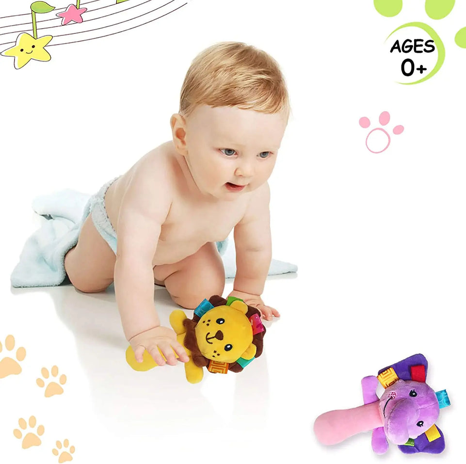 Baby Rattles Toys Soft Plush Hand Rattles Hand Grip Toys Stuffed Animal Rattles Shaker for 3 6 9 12 Months Infants Newborn