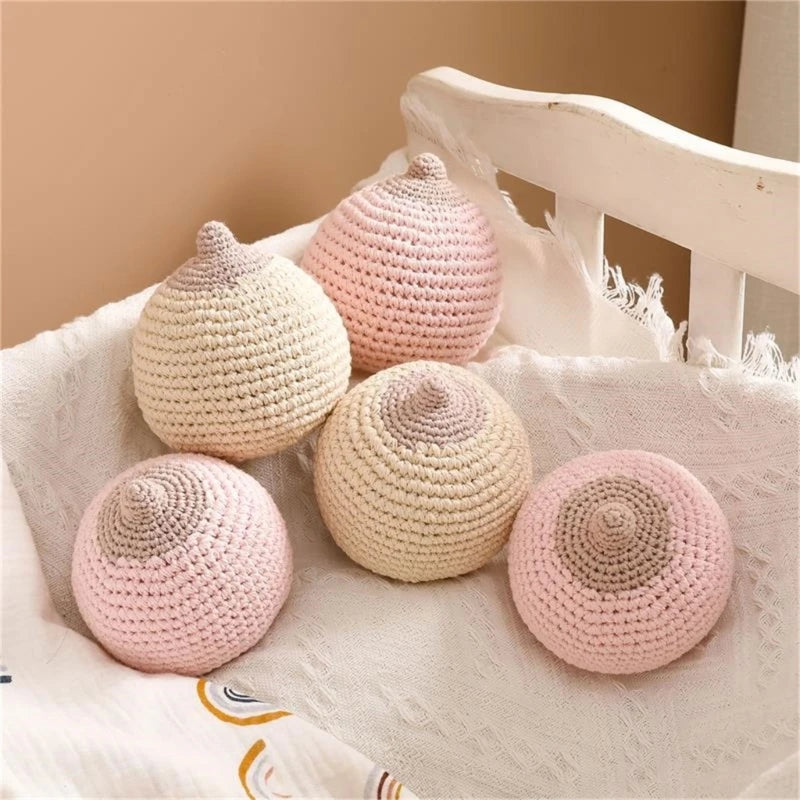 New Crochet Knitted Baby Rattle Ball Stuffed Newborn Mobile Musical Ball Toys Simulation Nipple Breastfeeding Model Rattle Toy