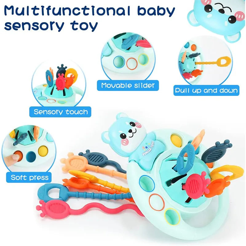 Development Baby Rattle Teether Toys Montessori Silicone Pull String Games Baby Toys 1 Year Teething Toys For Babies 6 12 Months