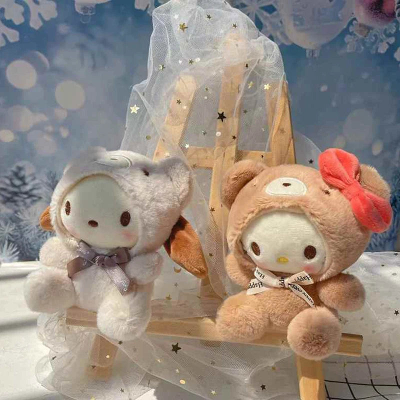 Sanrio Become A Bear Plush Keychain Cinnamoroll Anime Keychains Cute Girl 키링 Kawaii Room Decor Holiday Gifts Toys For Girls Baby