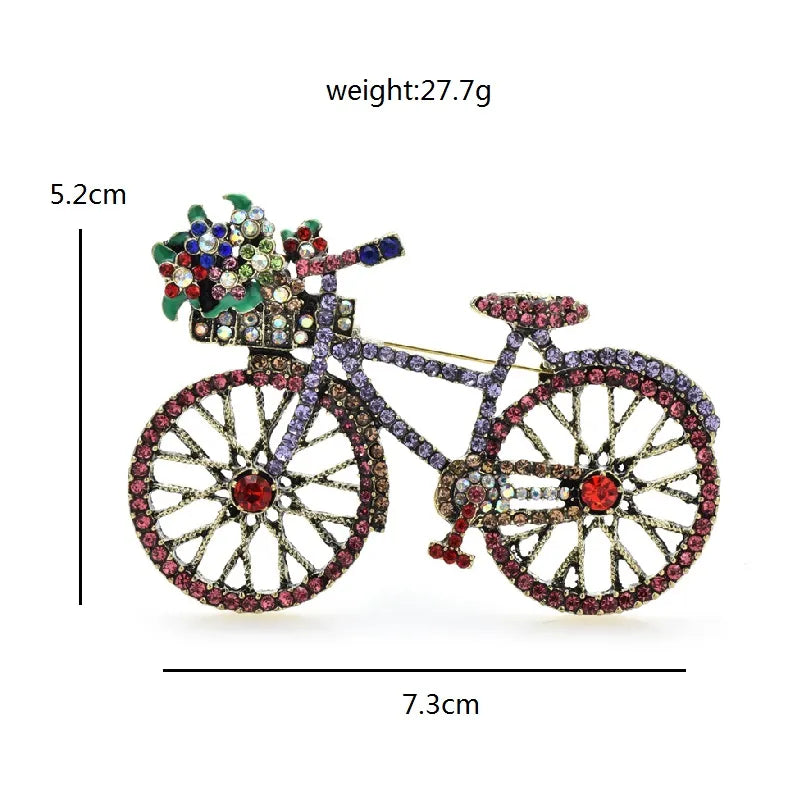 Wuli&baby Shining Bicycle Brooches For Women Unisex 2-color Beautiful Taking Flowers Bike Brooch Pins Gifts