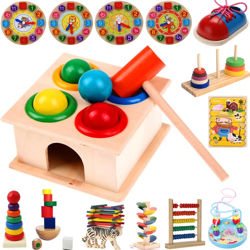 Montessori Baby Toy Kids 3D Wooden Ball Hammer Puzzles Early Learning Baby Games Toy Educational Children Birthday New Year Gift