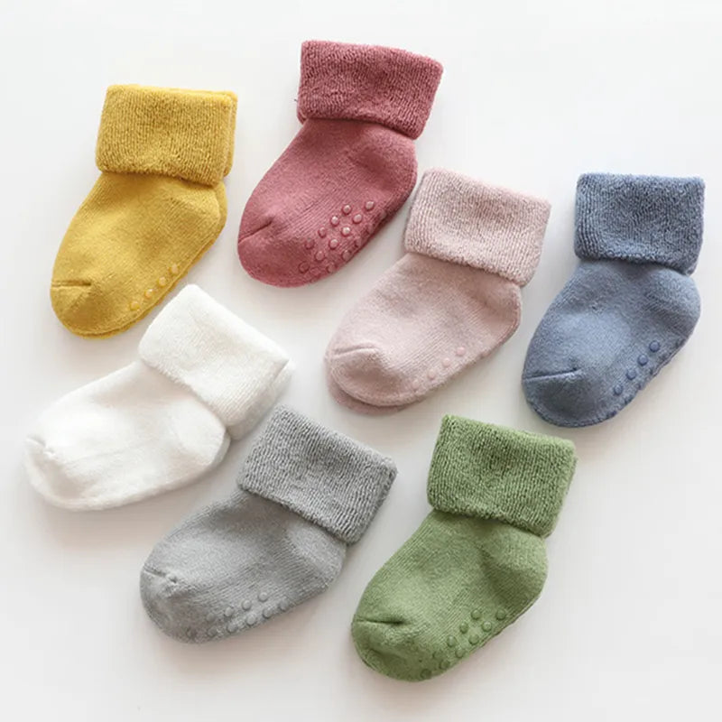2022 Winter Warm Thick Baby Girls Boys Socks Newborn Baby Socks Terry Anti Slip Socks for Baby Solid Infant Clothes Accessories