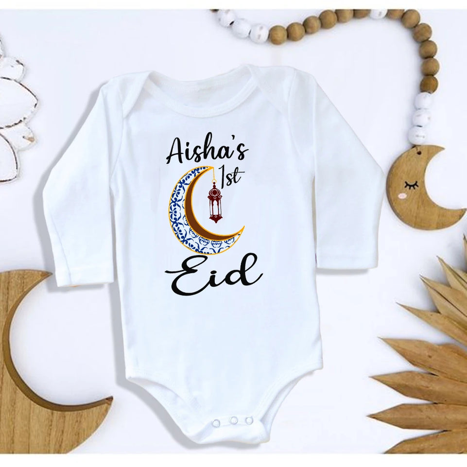 Personalised Eid Ramadan Baby Rompers Custom Infant Long Sleeve Jumpsuit Eid Boys Girls Clothes Islamic Muslim Holiday Outfits