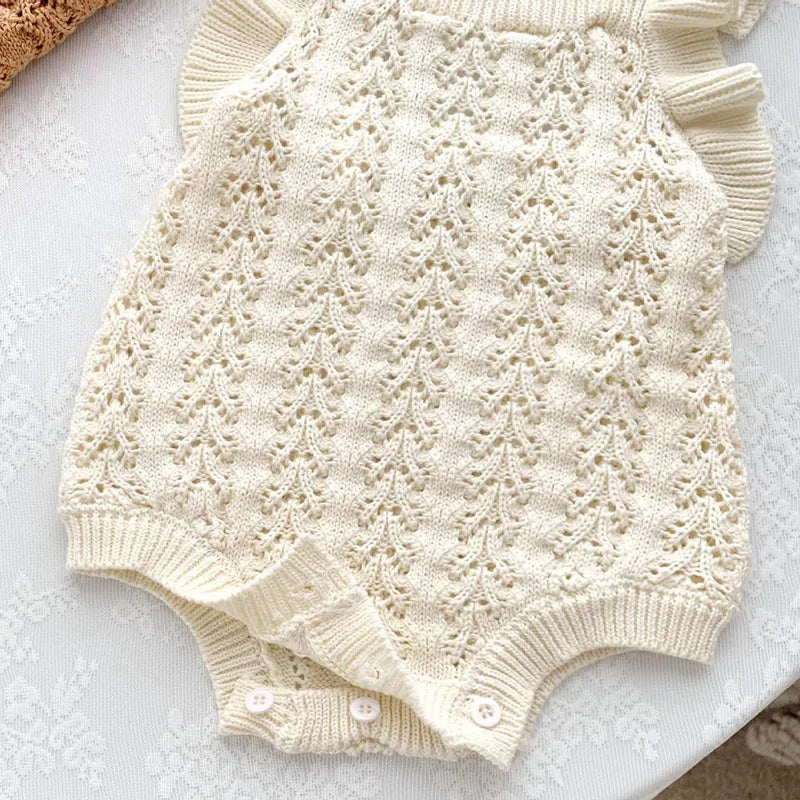 Autumn Spring Children Clothes Toddler Baby Girl Romper Sleeveless Solid Color Hollowed Out Knitting Infant Baby Girls Jumpsuit