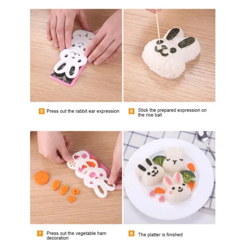 1 Set Cute Rabbit Sushi Maker Bento Decorating Japanese Onigiri Moulds Baby Kids Breakfast Mold Sushi Tools Kitchen Accessoires