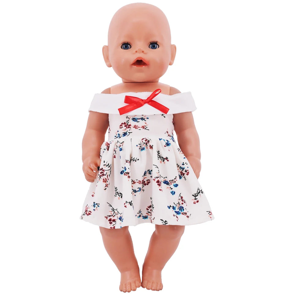 Clothes For Doll Baby Bow Floral Dress Doll Accessoires 43Cm Reborn Baby&18Inch American Pop Girl Toys Our Generation