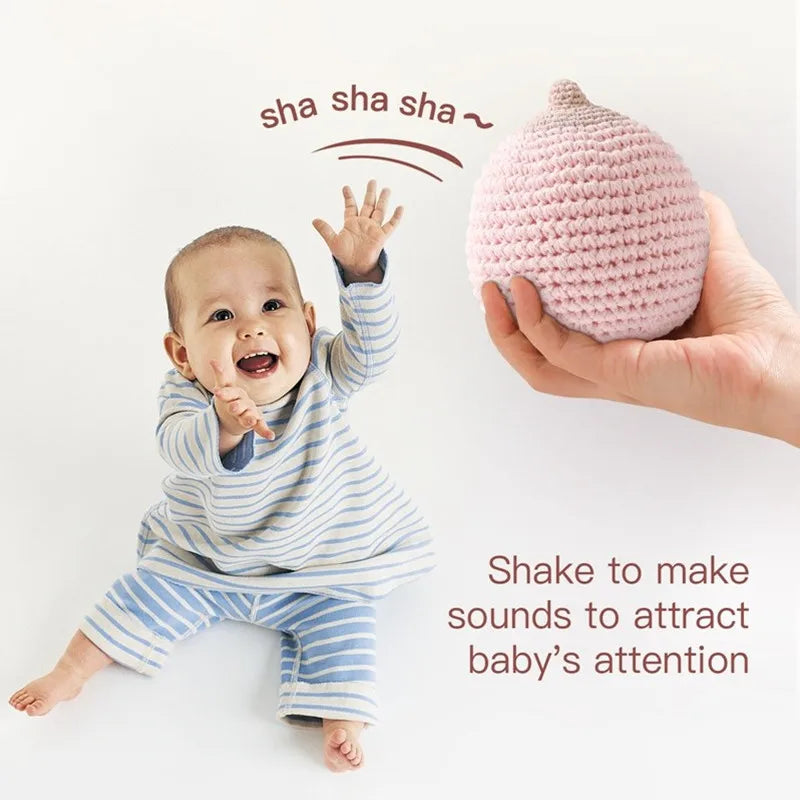 New Crochet Knitted Baby Rattle Ball Stuffed Newborn Mobile Musical Ball Toys Simulation Nipple Breastfeeding Model Rattle Toy