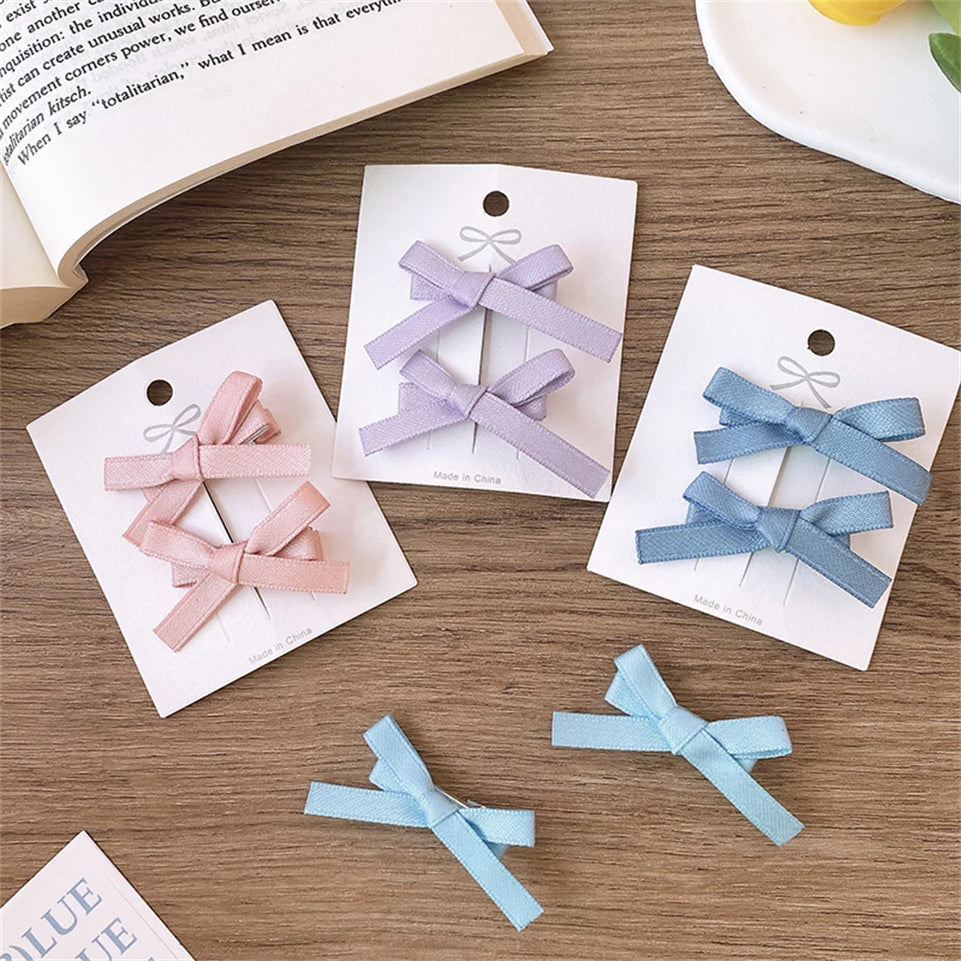 2Pcs/Set Hair Bow Clips For Girls Baby Kawii Barrettes Cute Haar Accessoires Kids Colored Ribbon Hairpins Children Hairgrip Hot